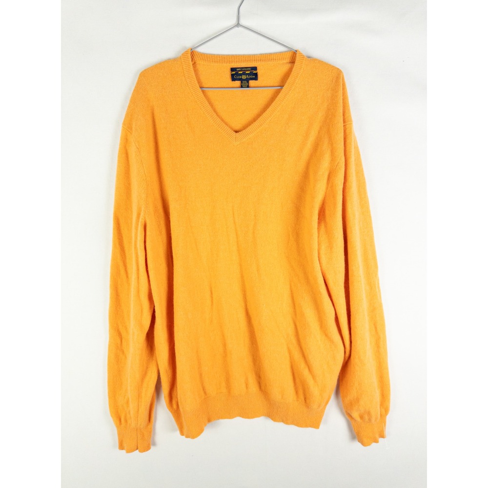 Club Room 2-Ply Cashmere V-Neck Sweater Mens XXL Orange Quiet Luxury Old Money